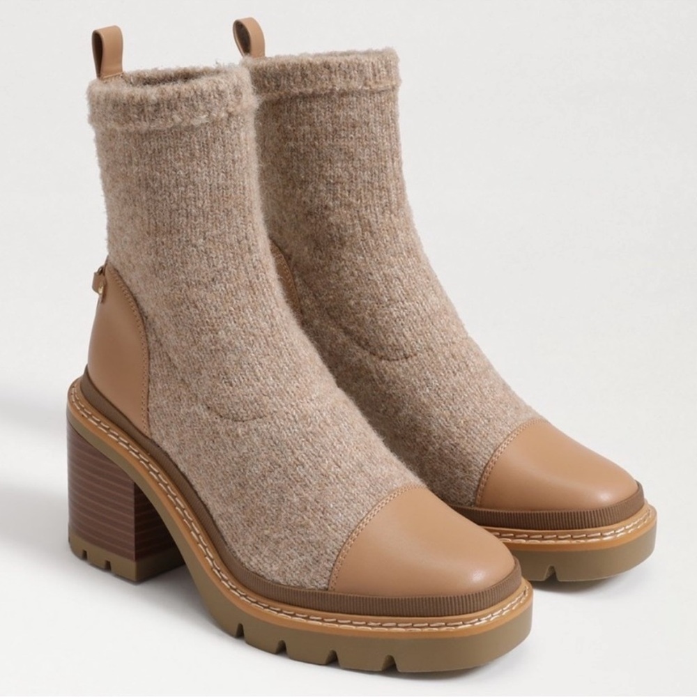 SAM EDELMAN Rozanna Knit Bootie In Tan Size: 7.5